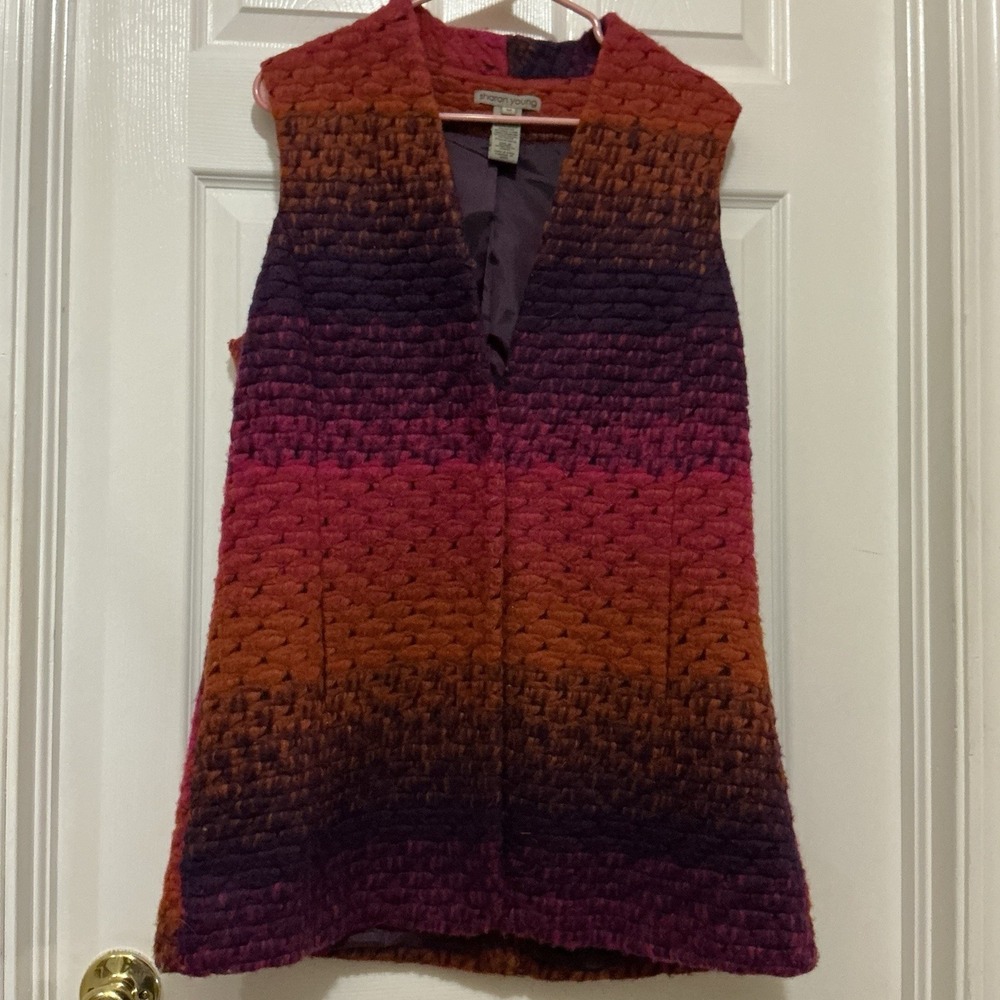 Sharon Young Women Hidden Snaps Hombre Vest M Wool Blend Burgundy Magenta Purple